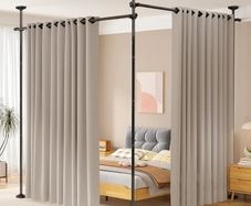 Room Divider No Drilling Curtain Rod Wall Divider for Room Separation, 227-312 cm.(H) 71-290 cm.(W) Adjustable, Heavy Duty Partition Space Separator Freestanding Tension Curtain Stand, Black