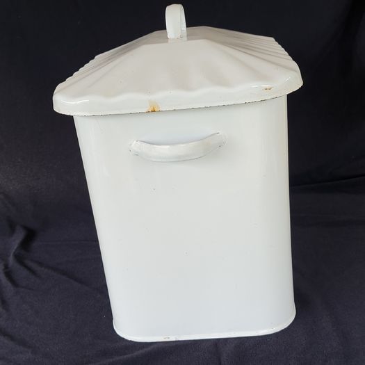 Enamel bread bin white vintage farmhouse