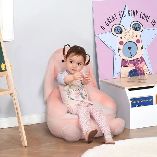 Kids Sofa Chair Children Plush Armchair Stuffed Cute Rabbit Toy Support Seat Learning Baby Nest Sleeping Cushion Bed Soft Snuggle Furniture 60 x 50 x 59cm Pink