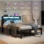 Double Bed Frame with Storage and LED Lights,4ft6 Metal Platform Bed Frame Double Size Bed Base with Charging Station,Mattress Base,Strong Slats Support,Under-bed Storage,Noise Free,Grey Image 10