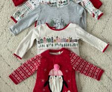 Mamas and Papas Baby Bodysuits and Dress Bundle (winter, Christmas print) 3-6 months