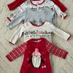 Mamas and Papas Baby Bodysuits and Dress Bundle (winter, Christmas print) 3-6 months