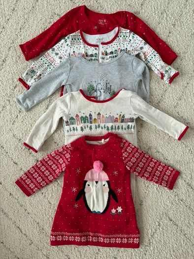 Mamas and Papas Baby Bodysuits and Dress Bundle (winter, Christmas print) 3-6 months