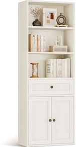 5-Tier Bookcase with Doors and Cabinet, Bookshelf Floor Standing Display Storage Shelf, Tall Bookcase with drawers for Home, Office, Living Room