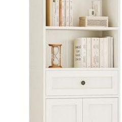 5-Tier Bookcase with Doors and Cabinet, Bookshelf Floor Standing Display Storage Shelf, Tall Bookcase with drawers for Home, Office, Living Room