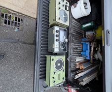 Vintage SAILOR / S.P. Radio Aalborg marine radio equipment comprising communications receiver, CH40 distress/calling unit, Tebeco TC-400 direction finder and 12V power supply.