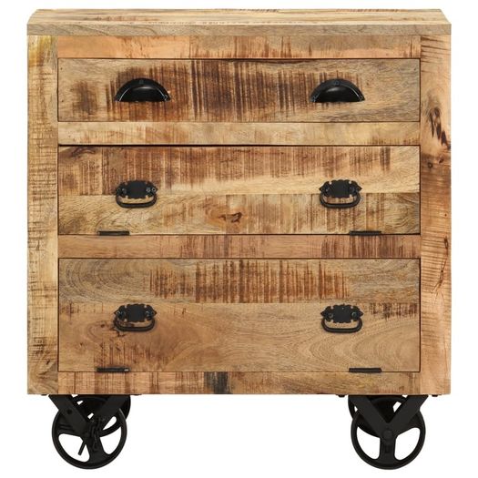 Side Cabinet with Wheel 70x40x75 cm Solid Mango Wood