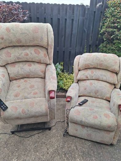 Two dual motor riser recliner electric armchairs
