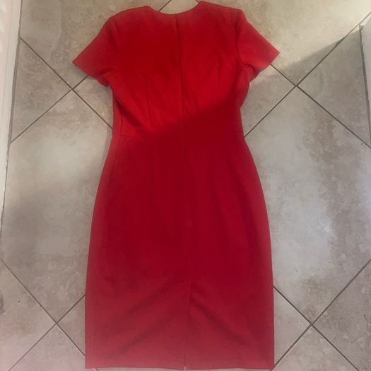 Designer tailored red midi dress -  new