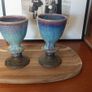 Wonderful Pair of Studio Art Pottery Goblets by Martin Branch Lyre Pottery, Cloncorban, Rossmore, Clonakilty, West Cork in a Fabulous Colourful Variegated Glaze. Pair One Image 2
