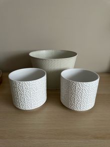 Plant Pots 3 pcs white ceramic/ metal