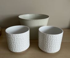 Plant Pots 3 pcs white ceramic/ metal