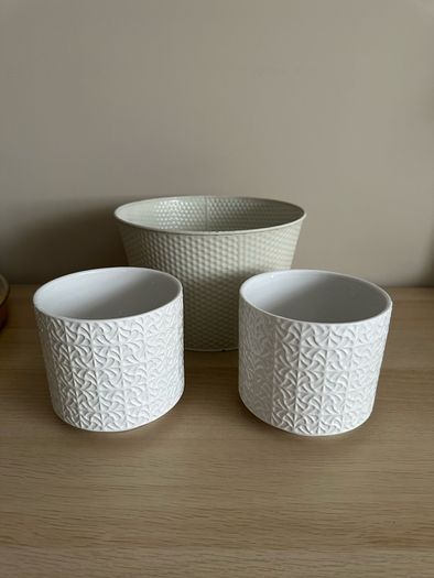 Plant Pots 3 pcs white ceramic/ metal