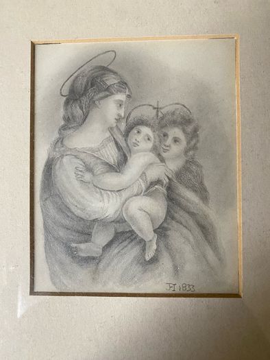 Antique pencil drawing depicting a bibical scene 1833