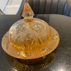 Very Pretty vintage glass dish with  lid