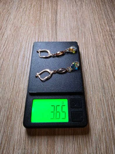 14K Solid Gold Drop Earrings, 585 Hallmarked, Swarovski Crystals, 3.65g