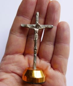 Vintage Small Crucifix INRI Cross Vintage Jesus Statue Chirstian
