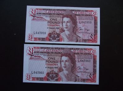 Gibraltar. 2 Unc Consecutive Notes@1 Pound (4-8-1988) Ordinance Cap 39