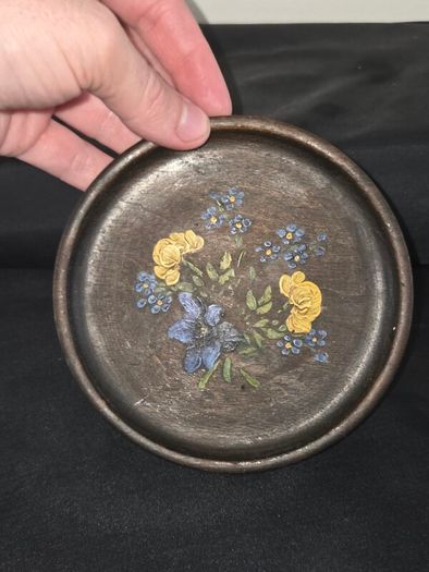 Antique Hand Painted Wooden Trinket Dish