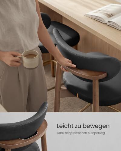 Set of 2 Bar Stools with Backrest Solid Wood Legs in PU Leather Padded Counter Stool