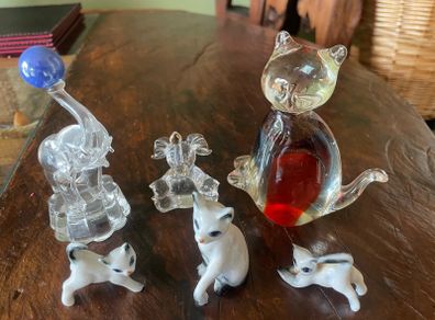 Vintage Glass Cats and Elephants