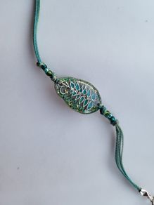 Handmade sterling silver bracelet with resin - green leaf from Ksenia.art