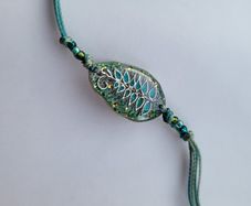Handmade sterling silver bracelet with resin - green leaf from Ksenia.art