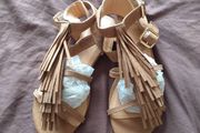 Suede Look Sandals with Fringing - Size 4