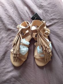 Suede Look Sandals with Fringing - Size 4