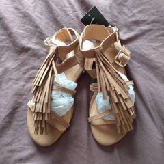 Suede Look Sandals with Fringing - Size 4
