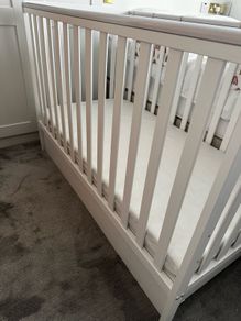 Obaby Bantam Cot Full Bundle | White Cot with Under Drawer; Breathable Fibre Mattress
