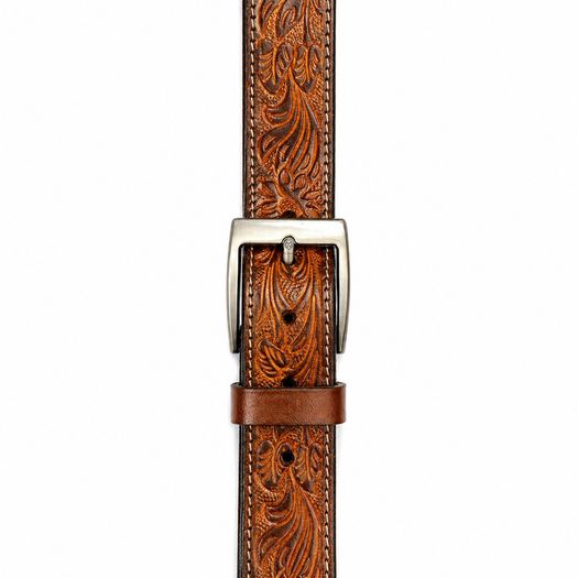 Unisex Genuine Leather Belt Vintage Embossed Design with Antique Buckle Casual & Formal Waist Belt