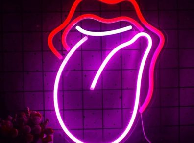 Lips Neon Sign Flame Red Lips Big Tongue Shape