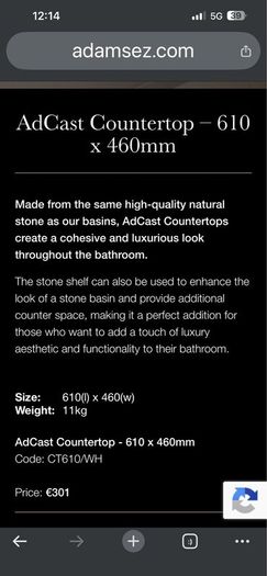 Adcast bathroom worktop