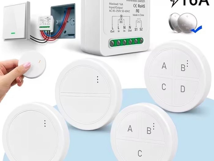 Remote Control Light Switch 220V 110V 16A 2-Way Control Module with Round Button Wall Panel Switch f