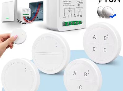 Remote Control Light Switch 220V 110V 16A 2-Way Control Module with Round Button Wall Panel Switch f