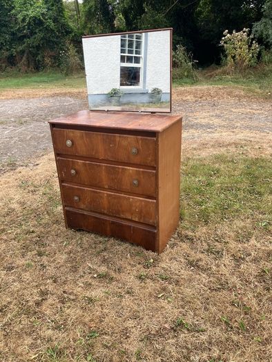 Vintage Wooden Dressing Table / Chest of Drawers with Mirror