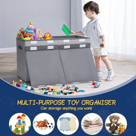 Toy Storage Box, 81L Foldable Kids Toy Chests & Boxes for Boys Girls,Toy Storage Organiser with Flip-top Lid, Childrens Storage Box for Clothes, Bedroom,Playroom, Kindergarten,Grey