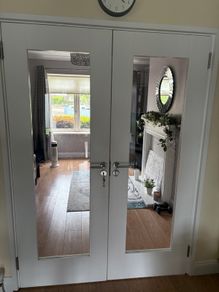 White glass double doors