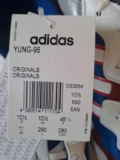 Adidas Yung 96 Trainers Size 10.5 UK - 45.3 EU - New with Tags