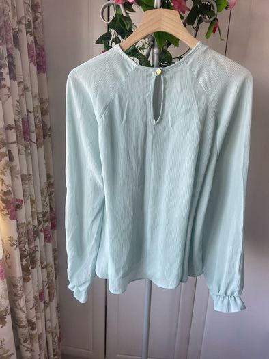 blouse mint green size 10 long sleeve frilled blouse