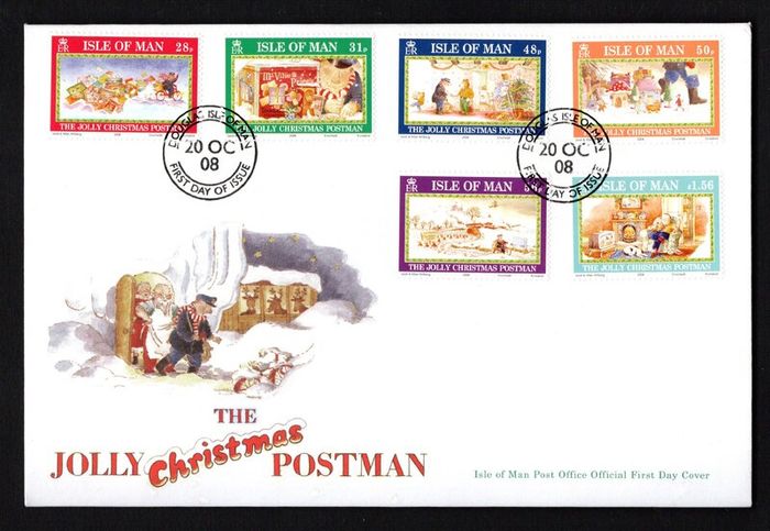 2008 Isle of Man Christmas Illustration from The Jolly Christmas Postman by Janet and Allan Ahlberg Commemorative Stamps First Day Cover (FDC)