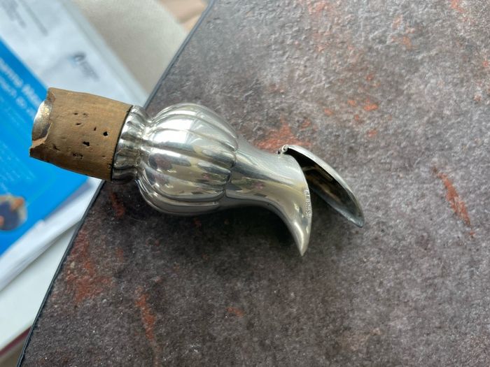 Antique Silver Bottle Pourer with Counter Balanced Lid