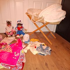2 Reborn Baby Dolls+Moses basket+over 50 pieces of clothing and accessories, excellent condition