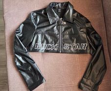 Black  Rockstar faux leather cropped jacket, size S