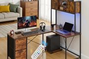 L-Shaped Gaming Desk with LED Lights, 1.58m Reversible Corner Computer Desk with Power Outlets, Movable CPU Stand &amp; Storage Drawers