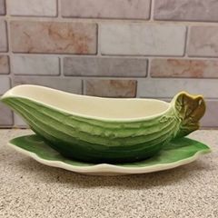 Vintage Royal Winton Green Leaf Gravy Boat and Underplate Pristine Condition