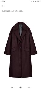 Zara Oversized Long Wool Blend Coat Burgundy  XL - NWOT
