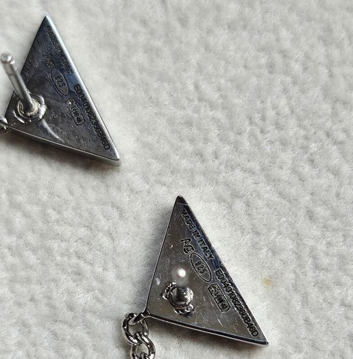 Prada Triangle Sterling Silver Chain Drop Earrings