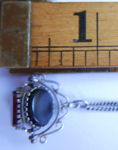 Victorian Sterling Silver 925 Triple Spinning Fob Pendant with  Chain (Onyx Agate Carnelian Spinning Fob) length 19" - 5g
